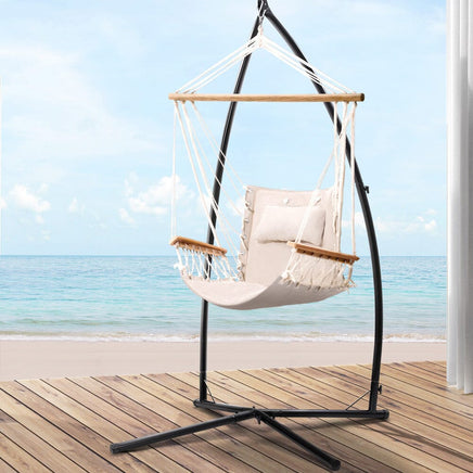 Outdoor Hammock Chair with Steel Stand Hanging Hammock Beach Cream Summer Sale Kings Warehouse 
