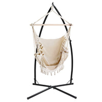 Outdoor Hammock Chair with Steel Stand Tassel Hanging Rope Hammock Cream Aussie Backyard Blitz Kings Warehouse 