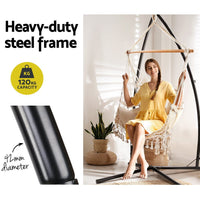 Outdoor Hammock Chair with Steel Stand Tassel Hanging Rope Hammock Cream Aussie Backyard Blitz Kings Warehouse 
