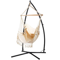 Outdoor Hammock Chair with Steel Stand Tassel Hanging Rope Hammock Cream Aussie Backyard Blitz Kings Warehouse 