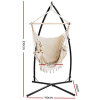 Outdoor Hammock Chair with Steel Stand Tassel Hanging Rope Hammock Cream Aussie Backyard Blitz Kings Warehouse 
