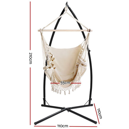 Outdoor Hammock Chair with Steel Stand Tassel Hanging Rope Hammock Cream Aussie Backyard Blitz Kings Warehouse 