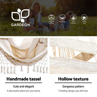 Outdoor Hammock Chair with Steel Stand Tassel Hanging Rope Hammock Cream Aussie Backyard Blitz Kings Warehouse 