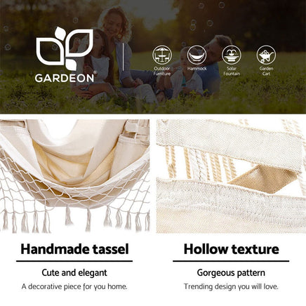Outdoor Hammock Chair with Steel Stand Tassel Hanging Rope Hammock Cream Aussie Backyard Blitz Kings Warehouse 