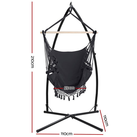 Outdoor Hammock Chair with Steel Stand Tassel Hanging Rope Hammock Grey Summer Sale Kings Warehouse 