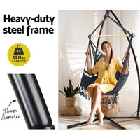 Outdoor Hammock Chair with Steel Stand Tassel Hanging Rope Hammock Grey Summer Sale Kings Warehouse 