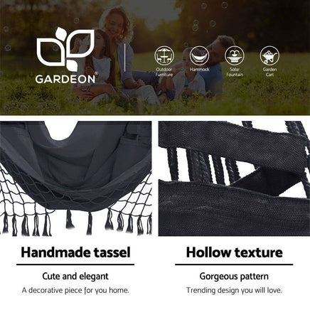 Outdoor Hammock Chair with Steel Stand Tassel Hanging Rope Hammock Grey Summer Sale Kings Warehouse 