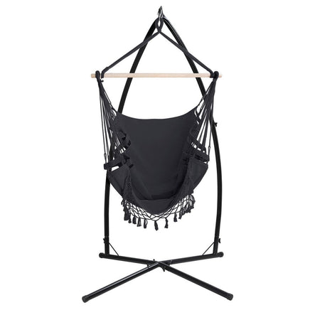Outdoor Hammock Chair with Steel Stand Tassel Hanging Rope Hammock Grey Summer Sale Kings Warehouse 