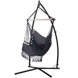 Outdoor Hammock Chair with Steel Stand Tassel Hanging Rope Hammock Grey Summer Sale Kings Warehouse 