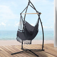 Outdoor Hammock Chair with Steel Stand Tassel Hanging Rope Hammock Grey Summer Sale Kings Warehouse 
