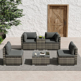 Outdoor Modular Lounge Sofa with Wicker End Table Set Furniture Kings Warehouse