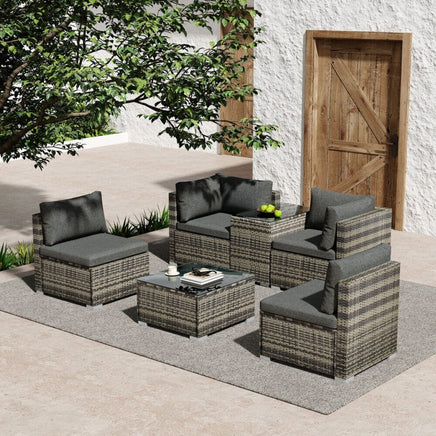 Outdoor Modular Lounge Sofa with Wicker End Table Set Furniture Kings Warehouse 