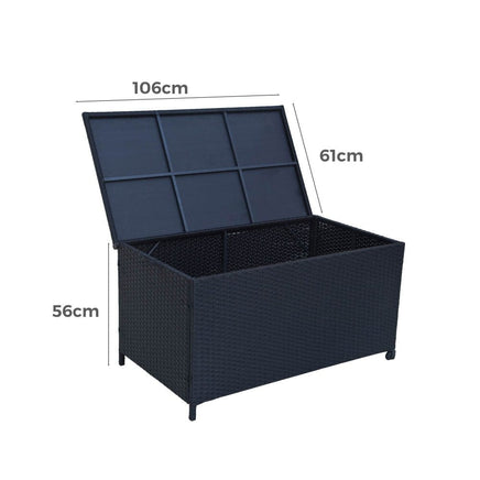 Outdoor PE Wicker Storage Box Garden 320L-Black Furniture Kings Warehouse 
