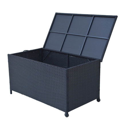 Outdoor PE Wicker Storage Box Garden 320L-Black Furniture Kings Warehouse 