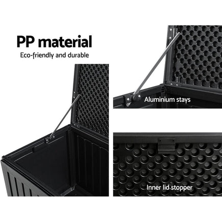 Outdoor Storage Box 270L Container Lockable Garden Bench Tool Shed Black Furniture Kings Warehouse 