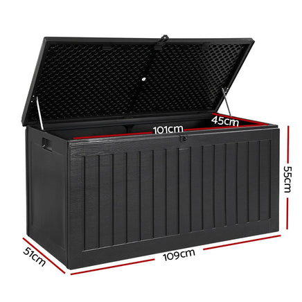 Outdoor Storage Box 270L Container Lockable Garden Bench Tool Shed Black Furniture Kings Warehouse 