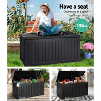 Outdoor Storage Box 270L Container Lockable Garden Bench Tool Shed Black Furniture Kings Warehouse 