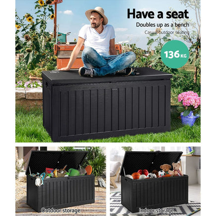 Outdoor Storage Box 270L Container Lockable Garden Bench Tool Shed Black Furniture Kings Warehouse 