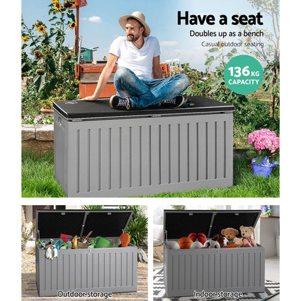 Outdoor Storage Box 270L Container Lockable Garden Bench Tool Shed Grey Furniture Kings Warehouse 