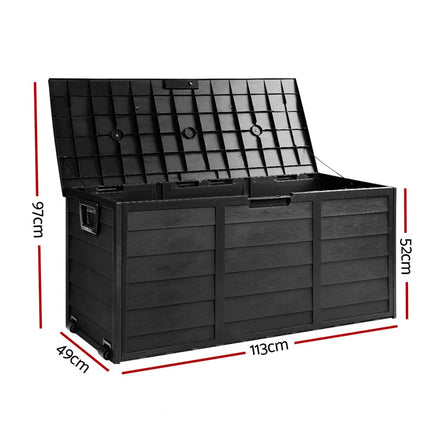 Outdoor Storage Box 290L Lockable Organiser Garden Deck Shed All Black Furniture Kings Warehouse 