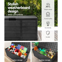 Outdoor Storage Box 290L Lockable Organiser Garden Deck Shed All Black Furniture Kings Warehouse 
