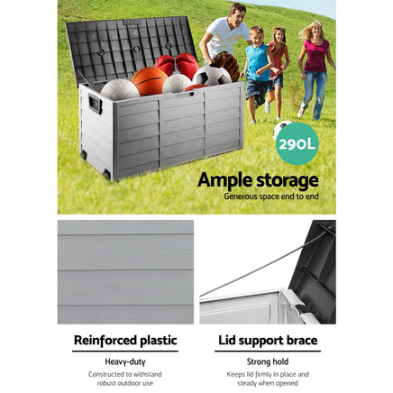 Outdoor Storage Box 290L Lockable Organiser Garden Deck Shed Tool Black Furniture Kings Warehouse 