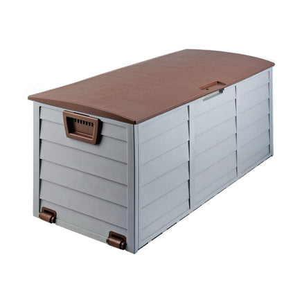 Outdoor Storage Box 290L Lockable Organiser Garden Deck Shed Tool Brown Furniture Kings Warehouse 