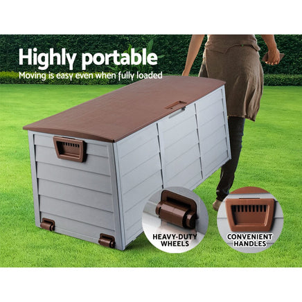 Outdoor Storage Box 290L Lockable Organiser Garden Deck Shed Tool Brown Furniture Kings Warehouse 