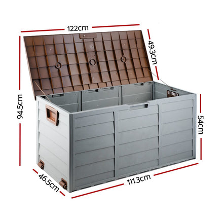 Outdoor Storage Box 290L Lockable Organiser Garden Deck Shed Tool Brown Furniture Kings Warehouse 