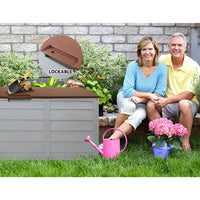Outdoor Storage Box 290L Lockable Organiser Garden Deck Shed Tool Brown Furniture Kings Warehouse 