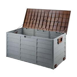 Outdoor Storage Box 290L Lockable Organiser Garden Deck Shed Tool Brown Furniture Kings Warehouse 