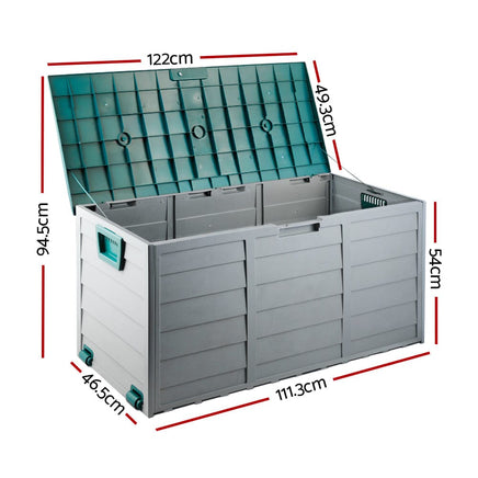 Outdoor Storage Box 290L Lockable Organiser Garden Deck Shed Tool Green Furniture Kings Warehouse 