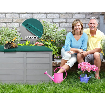 Outdoor Storage Box 290L Lockable Organiser Garden Deck Shed Tool Green Furniture Kings Warehouse 