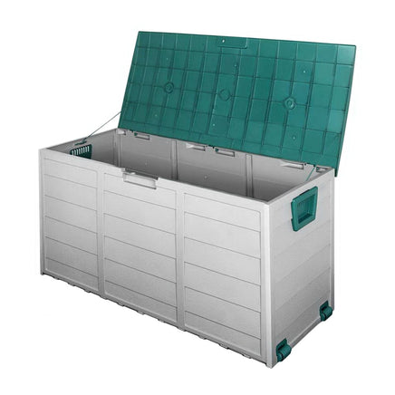 Outdoor Storage Box 290L Lockable Organiser Garden Deck Shed Tool Green Furniture Kings Warehouse 