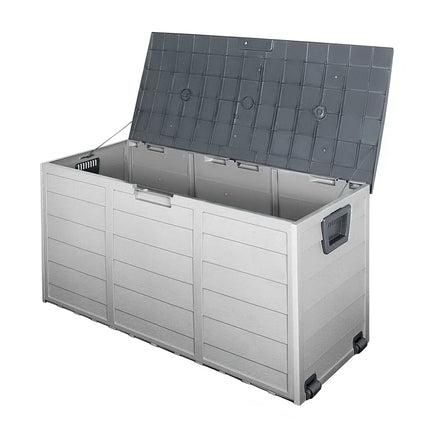 Outdoor Storage Box 290L Lockable Organiser Garden Deck Shed Tool Grey Furniture Kings Warehouse 