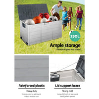 Outdoor Storage Box 290L Lockable Organiser Garden Deck Shed Tool Grey Furniture Kings Warehouse 