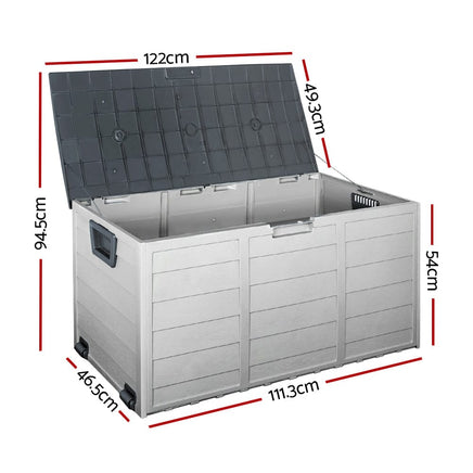 Outdoor Storage Box 290L Lockable Organiser Garden Deck Shed Tool Grey Furniture Kings Warehouse 