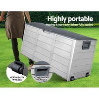Outdoor Storage Box 290L Lockable Organiser Garden Deck Shed Tool Grey Furniture Kings Warehouse 