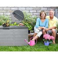 Outdoor Storage Box 290L Lockable Organiser Garden Deck Shed Tool Grey Furniture Kings Warehouse 