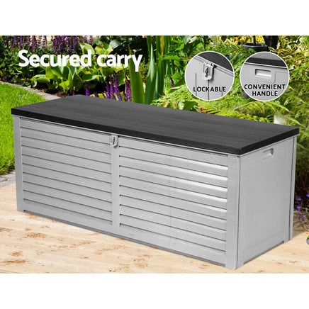 Outdoor Storage Box 390L Container Lockable Garden Bench Tools Toy Shed Black Furniture Kings Warehouse 
