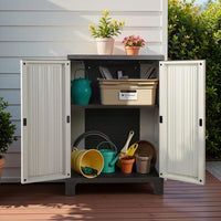 Outdoor Storage Cabinet Box 92cm Lockable Cupboard Sheds Garage Adjustable Beige Home & Garden Kings Warehouse 