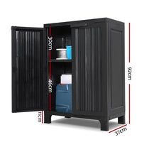 Outdoor Storage Cabinet Box 92cm Lockable Cupboard Sheds Garage Adjustable Black Home & Garden Kings Warehouse 