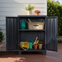 Outdoor Storage Cabinet Box 92cm Lockable Cupboard Sheds Garage Adjustable Black Home & Garden Kings Warehouse 