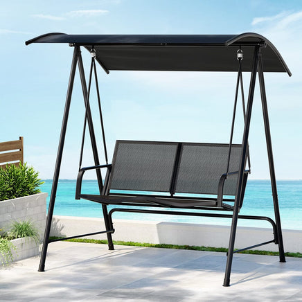 Outdoor Swing Chair Garden Bench Furniture Canopy 2 Seater Black Furniture Kings Warehouse 