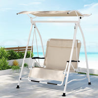 Outdoor Swing Chair Garden Lounger Furniture Canopy 2 Seater Beige Furniture Kings Warehouse 