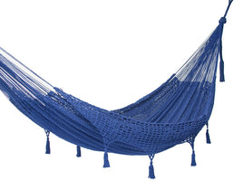 Outdoor undercover cotton Mayan Legacy hammock with hand crocheted tassels King Size Blue Home & Garden Kings Warehouse 