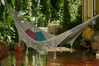 Outdoor undercover cotton Mayan Legacy hammock with hand crocheted tassels King Size Dream Sands Baby & Kids Kings Warehouse 
