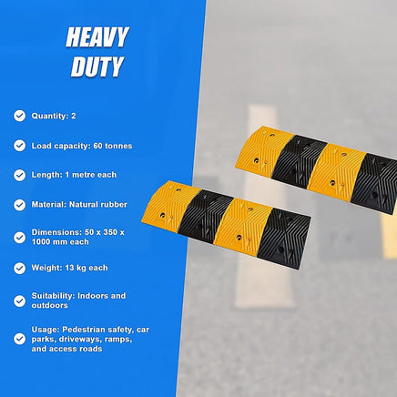 Pair of 1m Long 60T Load Rubber Speed Bump Hump Modular Speed Humps Road Hump Home & Garden Kings Warehouse 