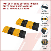 Pair of 1m Long 60T Load Rubber Speed Bump Hump Modular Speed Humps Road Hump Kings Warehouse 