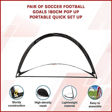 Pair of Soccer Football Goals 180cm Pop Up Portable Quick Set Up Sports & Fitness Kings Warehouse 
